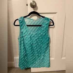 JANERIC | sleeveless ruffled turquoise/teal top with silver sheen